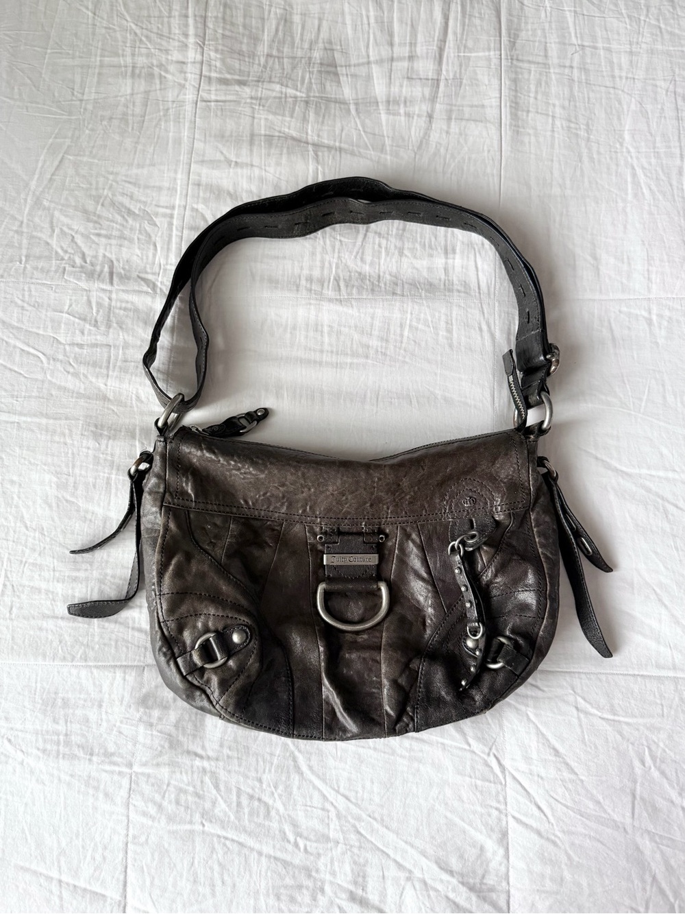 Vintage Juicy Couture Brown 100% Lamb Leather Shoulder Bag w/ Silver Hardware